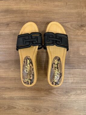 NWOT Sam Edelman Pauleena Raffia Platform Slide Sandals Black Women’s Size 8 EUC